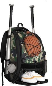 Sports <b>Backpack</b> Red <b>Black</b> Polyester Softback Zipper Closure Detachable Strap Unisex Casual Big Capacity Bat Holder - Product Image 3