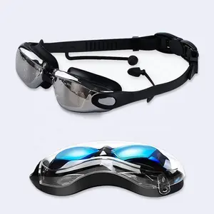 Óculos de natação para adultos antiembaçante anti-UV sem vazamento com tampão para os ouvidos
