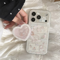 Coque Double Couche Magnétique avec Support Intégré Motif Floral Ours Lapin Mignon pour iPhone 17 Pro Max, iPhone 16, iPhone 15