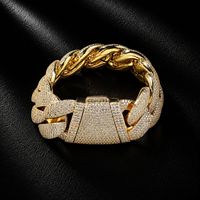 Bracelet Chaîne Cubaine Robuste 24mm en Laiton CZ Pavé Style Hip Hop pour Hommes, Bijou de Poignet Tendance Bling Iced Out pour Rappeur