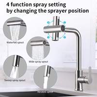 Grifo de Cocina de Níquel Cepillado con Rociador Extraíble, 4 Funciones de Rociado, Grifo Mezclador Monomando Giratorio 360°
