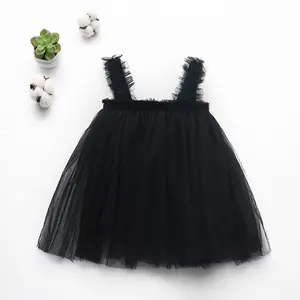 小さな女の子のための白い黒のパーティーフォーマルドレス日常着メッシュチュールスカートエレガントなカジュアルプリンセスドレス
