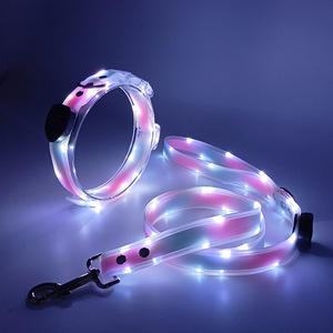 高品質 犬用光る首輪 LEDライト付き ペット用防水首輪 リードセット - Product Image 1