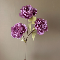 Bunga Peony Buatan Tangan Tiga Kepala Bunga Plastik Lembut Realistis Tahan Air Dekorasi Pernikahan Klasik