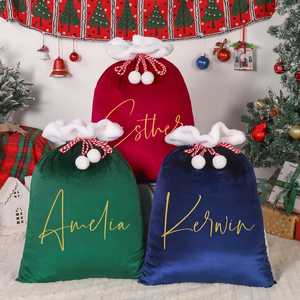 Sac de Noël en velours, personnalisable avec nom, grands sacs cadeaux de Noël avec cordon de serrage - Product Image 2