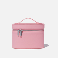 Boîte à maquillage en cuir personnalisée avec logo pour les voyages de luxe, avec fermeture éclair, poignée souple, grande capacité, organiseur de trousse pour femmes