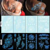 Autocollants de tatouage au henné temporaire blanc indien écologiques jetables en gros, imperméables pour le visage et le corps