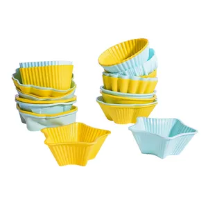 Không dính Silicone Muffin ly BPA-free cupcake lót 14 hình dạng 2 màu tùy chọn tái sử dụng Silicone Baking ly