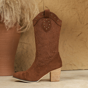 <span class=keywords><strong>Stivali</strong></span> 2024 Vintage in pelle scamosciata da <span class=keywords><strong>Cowboy</strong></span> occidentale da donna Retro a punta a forma di V Slim tacco grosso fino al ginocchio lungo invernale per donna - Product Image 4