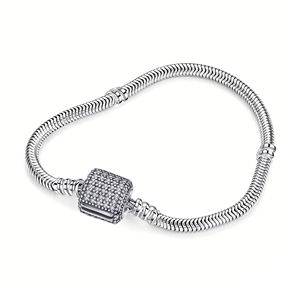 Manufacturer Wholesale S925 Sterling Silver Trendy Simple Snake Bone <b>Charm</b> Bracelet Full Zirconia Rhodium Plated Jewelry Gift - Product Image 1