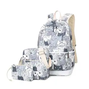 Wholesale 3pcs/set Cats Printing Backpacks Animal School Bag