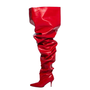 Bottines plissées à talon aiguille pour femme, coupe large, au-dessus du genou, style ample et sexy, à bout pointu - Product Image 2