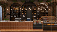 Meubles de magasin de desserts modernes et luxueux, comptoir de bar à café commercial en bois avec LED pour la décoration d'une boulangerie