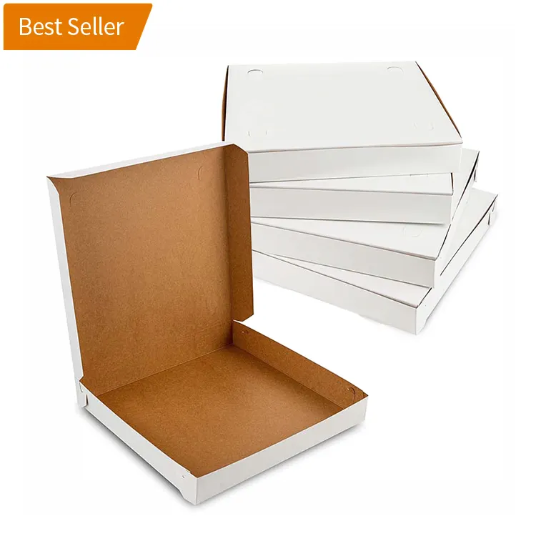 Caja de cartón de embalaje de Pizza corrugada blanca, Impresión de logotipo personalizado, venta al por mayor