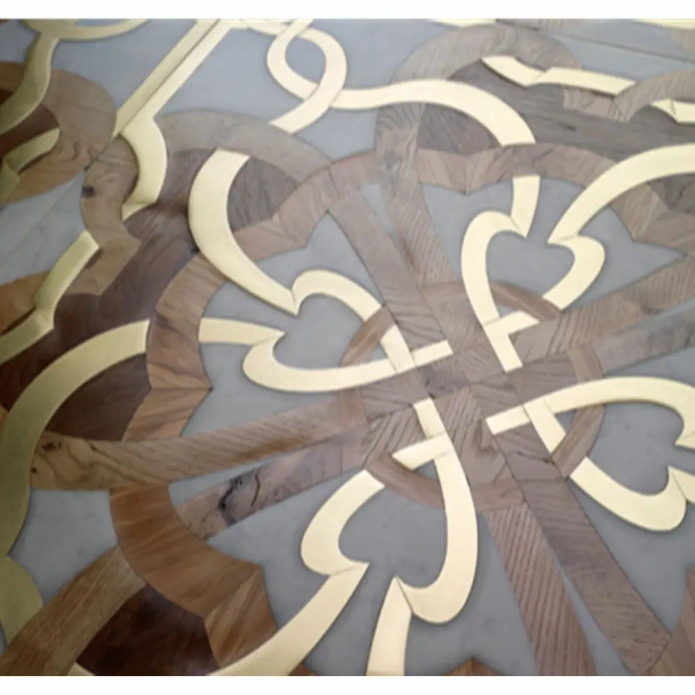 פאנק מט זהב מתכת שיבוצי פרחים 3D עיצוב פרקט עץ ריצוף