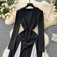 Robe longue élégante à manches longues et blocs de couleur pour femme, nouvelle collection 2024, taille cintrée, ourlet à volants, robes de soirée formelles