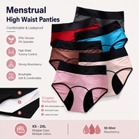 Braguitas Menstruales de Cintura Alta para Mujer, Transpirables, Suaves, de Viscosa y Elastano, de 3 Capas, a Prueba de Fugas, para Uso Diario