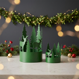 Latest Christmas Home Tabletop Decoration Green Metal <b>Candle</b> Holders with Tree and Deer Cutwork Design - Product Image 5