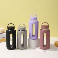 Bouteille d'eau potable en verre borosilicate de haute qualité, à large ouverture, sans BPA, étanche, fabriquée à la main, avec manchon en silicone, 800 ml