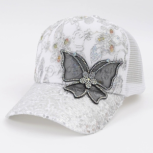 Nuovo cappello da donna traspirante in pizzo con strass, ricamo a farfalla, rete floreale, visiera a becco d'anatra, stile fatato e versatile - Product Image 2