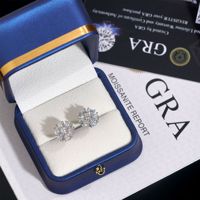 DE Fine VVS anting-anting berongga bunga Moissanite, perhiasan berlapis emas 925 perak murni modis mewah