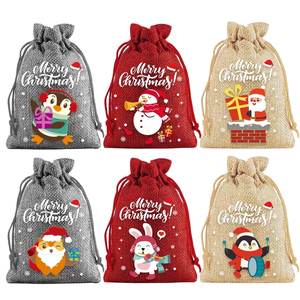 Stock Ready Recyclable Luxury <b>Christmas</b> Cotton Drawstring <b>Bags</b> Satin Lining Customizable Bulk Gift Packaging Water Transfer - Product Image 1