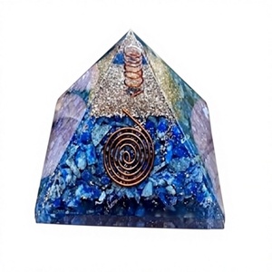 Générateur d'énergie Orgone artisanal en cristal de Lapis Lazuli, pyramide sculptée, avec incrustation de pierres précieuses, pour l'énergie positive à la maison - Product Image 1