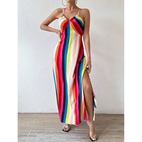 Robe longue bohème imprimée de haute qualité pour femme, bretelles spaghetti, col en V, coupe décontractée, idéale pour la plage, été
