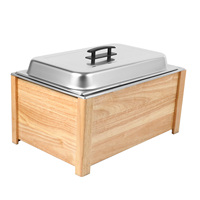 Plateau de service réfrigéré pour buffet avec couvercle transparent, cadre en bois et pack de glace