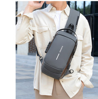 Mode nouveau sac de poitrine pour hommes de couleur unie avec fermeture à glissière USB antivol étanche Polyester Mini bandoulière