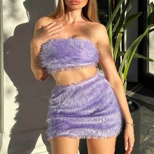 Fourniture 2024 vente chaude <span class=keywords><strong>costume</strong></span> fendu Sexy <span class=keywords><strong>gilet</strong></span> enveloppé de poitrine jupe serrée <span class=keywords><strong>costume</strong></span> en peluche fille chaude boutique de nuit ensemble de vêtements - Product Image 1