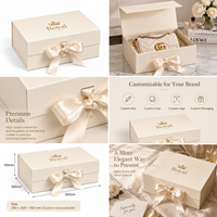 Boîte cadeau magnétique de luxe personnalisée avec logo, couleur crème, avec ruban et poignée en satin, emballage rigide pliable pour vêtements, e-commerce, faible MOQ