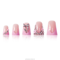Faux ongles en acrylique faits main en forme de canard avec strass, à pression, couvrance totale, pointe large évasée, pour cadeau de fiançailles ou d'anniversaire