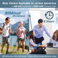 Mini caméra corporelle 4K 128 Go, caméra de corps d'action au format pouce, caméras de sport portables, enregistrement POV mains libres, support de casque