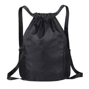 Mochila con cordón ajustable, bolsillo frontal con cremallera, mochila tipo cinch de tela antidesgarro, bolsillos laterales de malla, correas ajustables, ligera e informal - Product Image 1