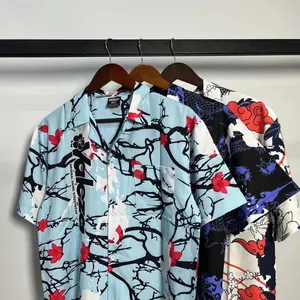 Camisa de manga curta havaiana americana para homens, camisa de manga curta elegante para camisas novas, com gola cubana, OEM/ODM, venda imperdível