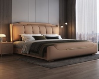Meistverkauftes Weiches Doppelbett Hochzeits-Kunstleder Gepolstertes King Queen Beleuchtetes Bett Hochwertiges Schlafzimmer-Möbelset