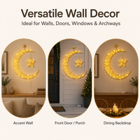 Guirlande lumineuse LED dorée à paillettes en fil de fer, motif lune et étoile, avec boîte à piles, lumière chaude, durable pour usage intérieur, pour Ramadan et Aïd