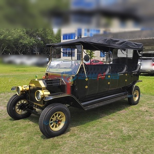 Voiture électrique vintage, chariot de tourisme classique, finition noire et or, 4 places, design à toit ouvert - Product Image 6