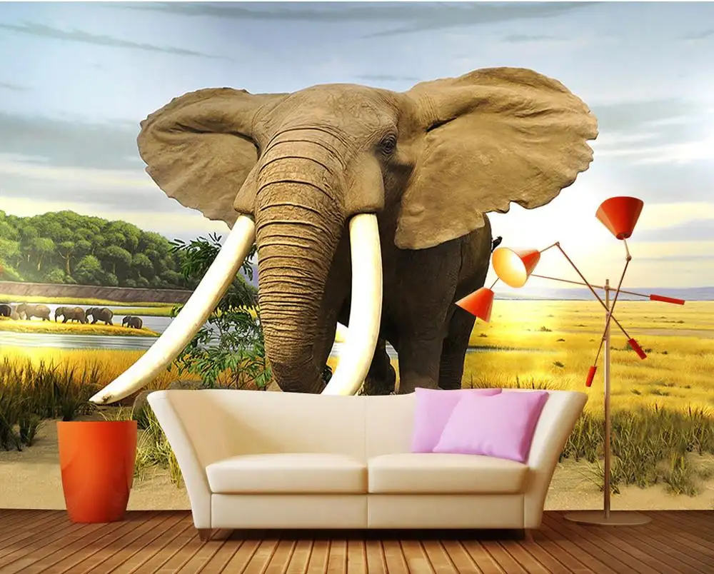 Zhihai elefante hd amarelo grasslands impressão uv, moderno, design especial para crianças, quarto 8d, mural, papel de parede 3d