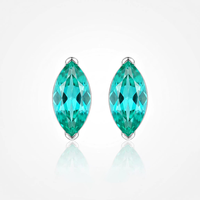 Parure Collier Pendentif et Boucles d'Oreilles Solitaires Œil de Cheval en Zircon Cubique Bleu Paraïba Taille Marquise, Délicate et Élégante, Bijoux pour Femme au Quotidien