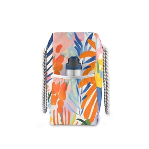 Custom Tropical Flower Waterproof Durable Zipper Pocket <b>Large</b> Capacity <b>Beach</b> Hand <b>Bag</b> With Rope Handles - Product Image 2