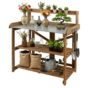 Izafira Simple Foldable <b>Garden</b> Potting <b>Bench</b> Plant Stand Indoor- Transplanting Tray Repotting Table with <b>Storage</b> Shelves - Product Image 3