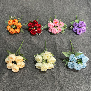 Yixuan Bouquet de fleurs artificielles miniatures en soie à 6 têtes de pivoine pour décoration de mariage et arrangement floral DIY - Product Image 2