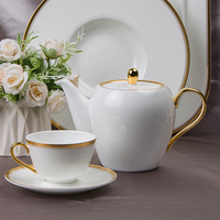 Service de table en porcelaine fine avec bordure en or véritable, service de table en porcelaine pour hôtel et restaurant, vente en gros, service de table en céramique blanche de luxe