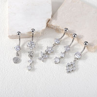 Lingchee acier chirurgical argenté papillon fleur nombril anneaux pendants CZ nombril anneaux pour femmes corps Piercing bijoux