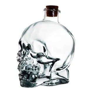 Glassware Packaging Factory Customize 750Ml Transparent Empty Skull Glass Bottle for Liquor