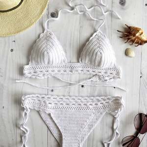 Traje de Baño Personalizado Americano para Mujer, Bikini de Algodón Hecho a Mano, Conjunto de Bikini, Traje de Baño Mini String, Ropa de Playa - Product Image 2