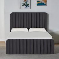 Plate-forme rembourrée de haute qualité pouf tissu en bois Double complet petit cadre de lit Double King Size avec rangement sous matelas