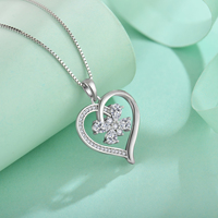 Kalung Liontin Hati Terbuka Berongga Perak Sterling 925 untuk Wanita, Hati Bunga 5 Kelopak, Rantai Kotak Mungil, Perhiasan Cinta Romantis
